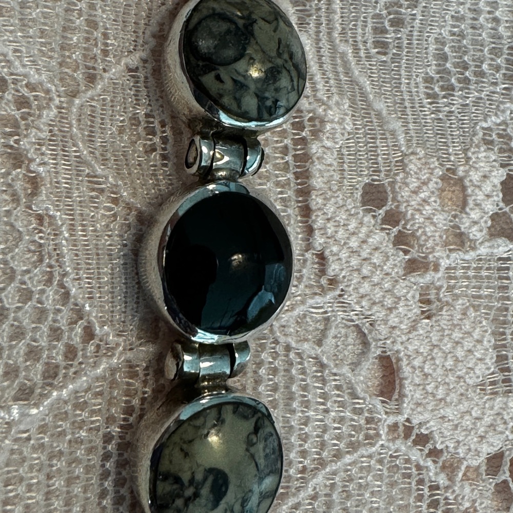 950 Sterling Silver black & grey Onyx bracelet from Mexico - Picture 5 of 8